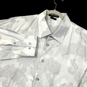 Tulliano Shirt Mens 2XL White Paisley Pattern Button Up Long Sleeve Dress‎ XXL